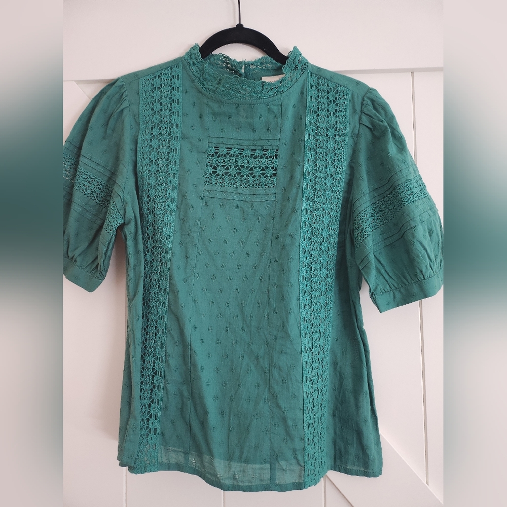 Dark Green Lace Detail Blouse